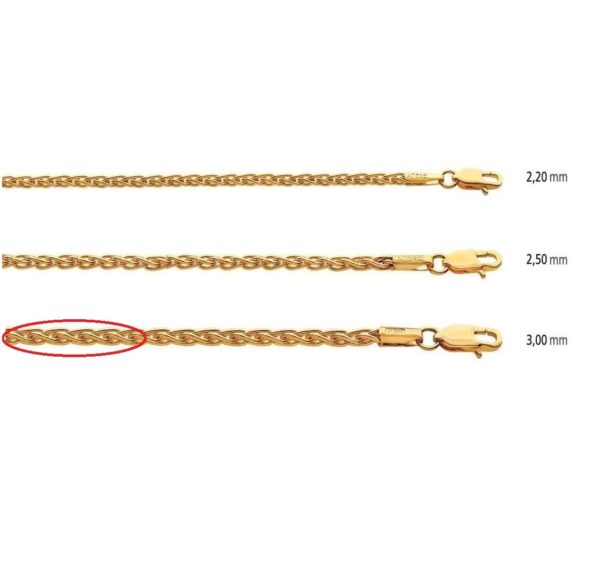 14k Yellow Gold 3mm Spiga Chain Necklace