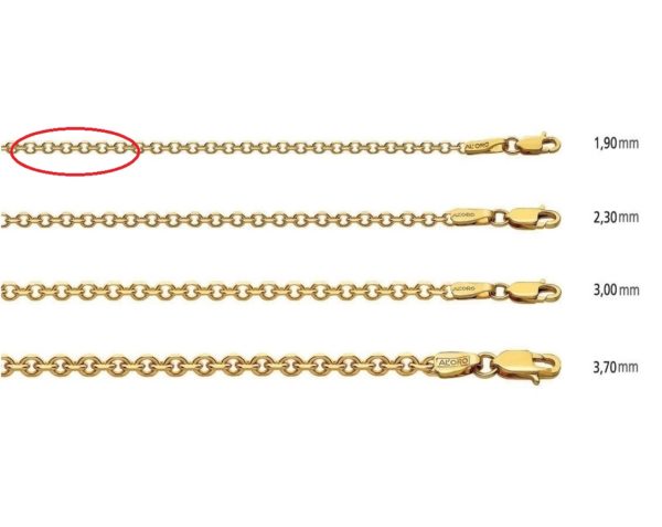 1.9mm Rolo Chain Diamond Cut 14kYellow Gold