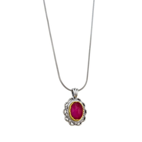 Oval Color Pendant in Sterling Silver 925 with Gold plated parts - Image 2