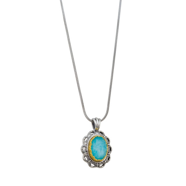 Oval Color Pendant in Sterling Silver 925 with Gold plated parts - Image 3