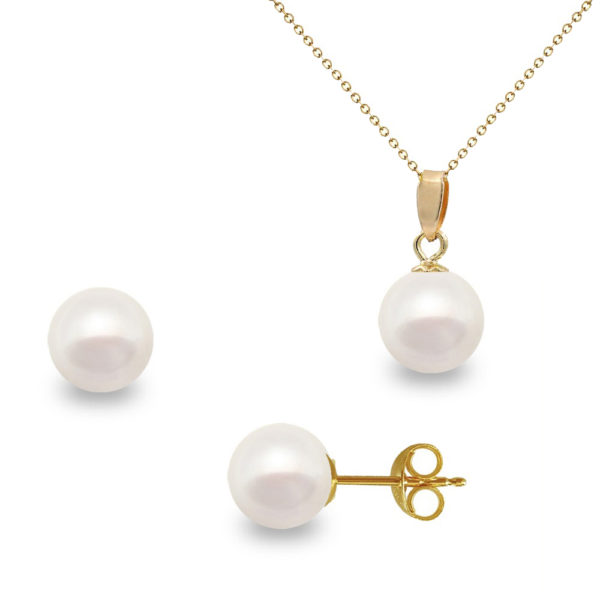 Set Akoya Pearls Japan 7.5-8mm AAAA Round 14k Gold