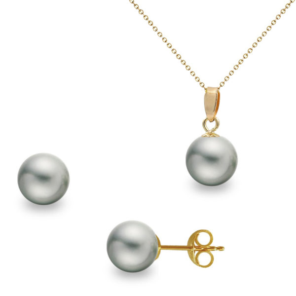 Set Akoya Pearls Japan 7.5-8mm AAAA Gray Round 14k Gold