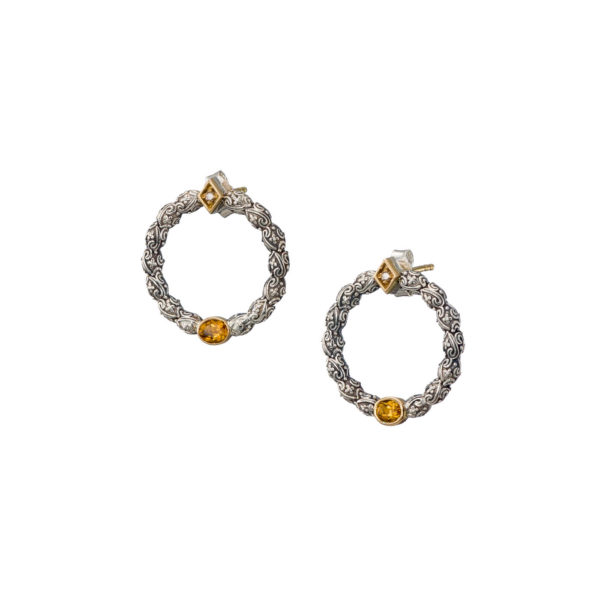Medium Stud Circle Earrings with 18k Yellow Gold and Silver 925