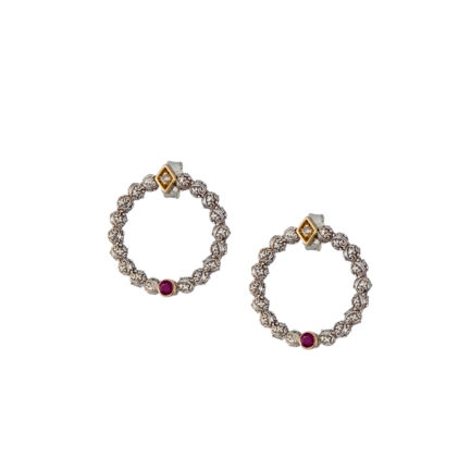 Medium Stud Circle Earrings with 18k Yellow Gold and Sterling Silver 925