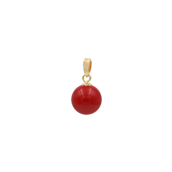 10mm Coral Pendant Necklace in 14k Yellow Gold - Image 2