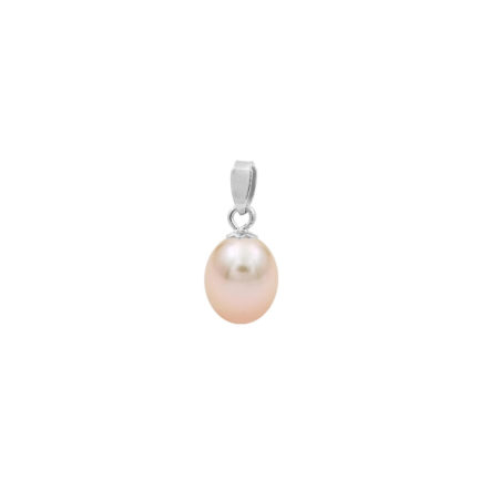Pink Freshwater Pearl Oval Pendant 14k Solid White Gold 8-10mm N153206-PE