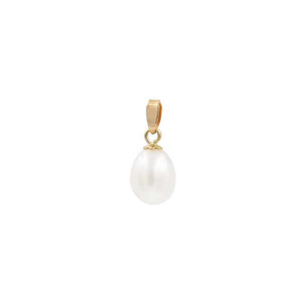 Freshwater Pearl Oval Pendant 14k Solid Yellow Gold 8-10mm - Image 2