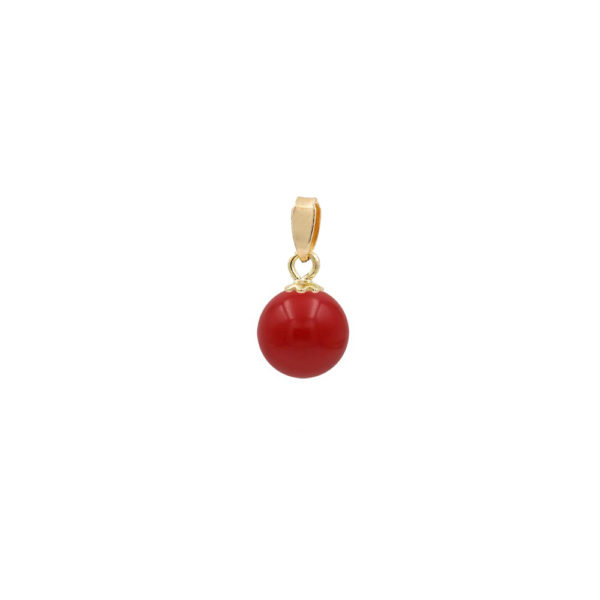 8mm Coral Pendant Necklace in 14k Yellow Gold - Image 2