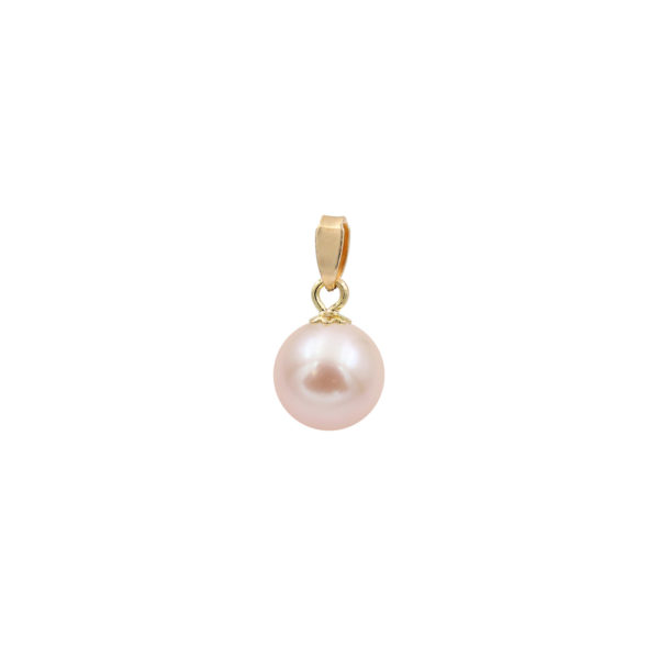 Light Pink Pearl Akoya Japan 7.5-8mm AAAA Round Pendant 14k Gold - Image 2