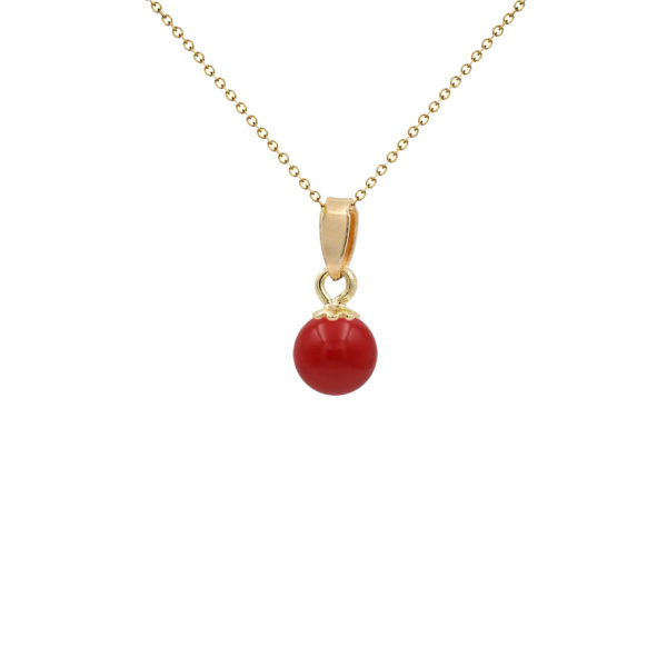 6mm Coral Pendant Necklace in 14k Yellow Gold N153218-PE