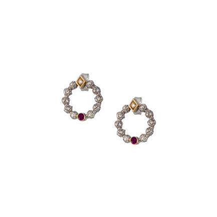 Small Circle Stud Earrings with 18k Yellow Gold and Silver 925