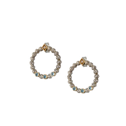 Triple Stone Medium Stud Earrings with 18k Yellow Gold and Sterling Silver