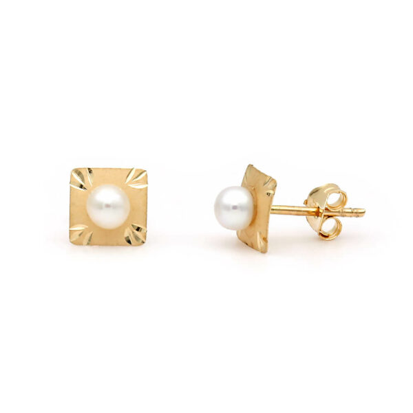 Small Golden Square Akoya Pearl Center 3.5mm 4A Stud Earrings