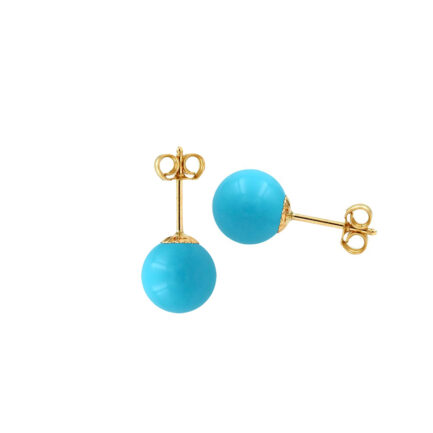 6mm Ball Turquoise with 14k Yellow Gold Stud Earrings