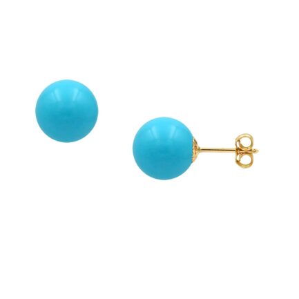 10mm Turquoise Ball Stud Earrings in Yellow Gold 14k