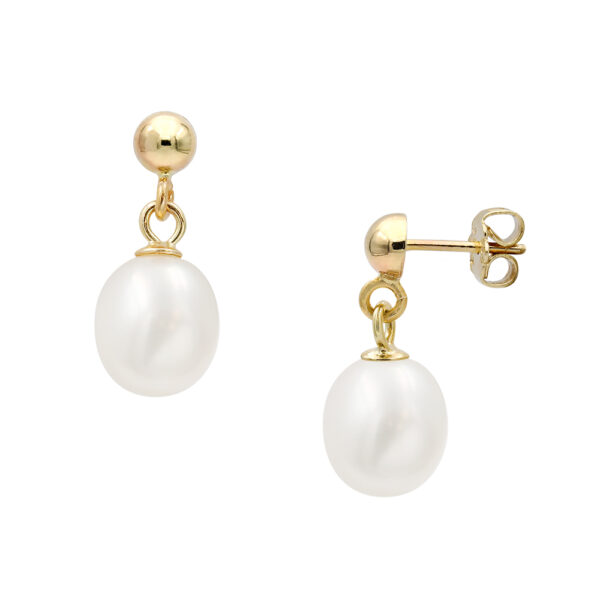 Oval Freshwater Pearls Drop Earrings in Yellow Gold 14k