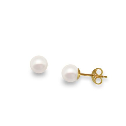 Japan Akoya Pearl 6-6.5mm 4A in 14k Yellow gold Stud Earrings