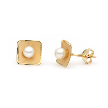 Small Golden Square Akoya Pearl Center 3.5mm 4A Stud Earrings