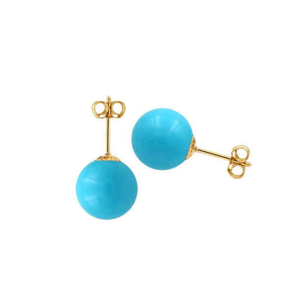 Turquoise Ball 10mm Stud Earrings in 14k Yellow Gold