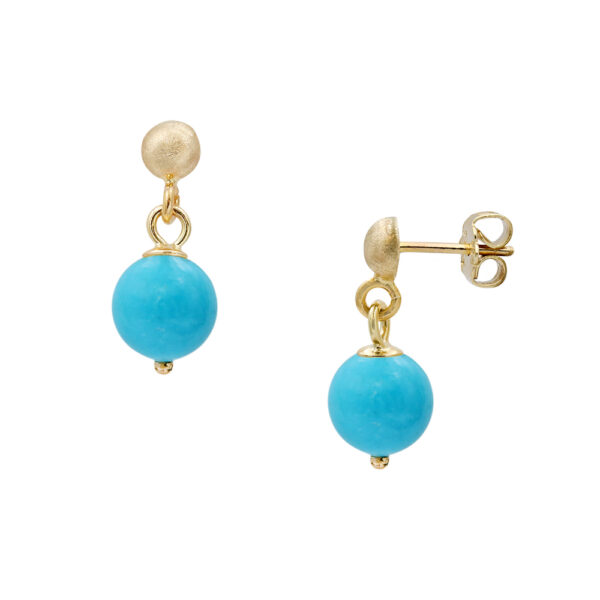 Turquoise Ball 6mm Drop Earrings in 14k Yellow Gold