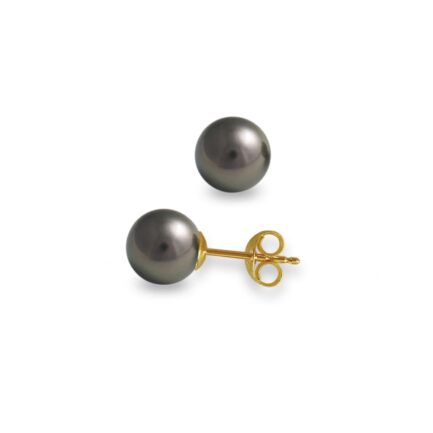 Akoya Black Pearls 7.5-8mm in 14k Yellow Gold Stud Earrings