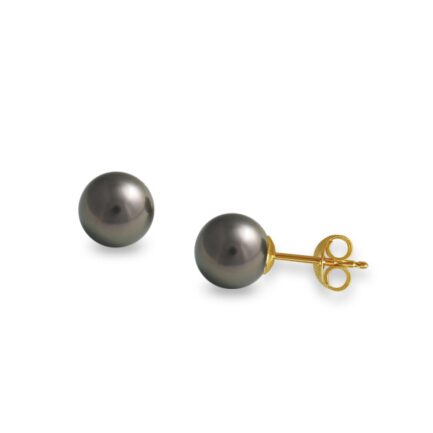 Akoya Black Pearls 7.5-8mm in 14k Yellow Gold Stud Earrings