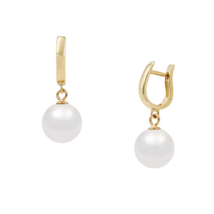 Hinged Hoop Earrings Akoya Pearls 7.5-8mm 4A in 14k Yellow Gold