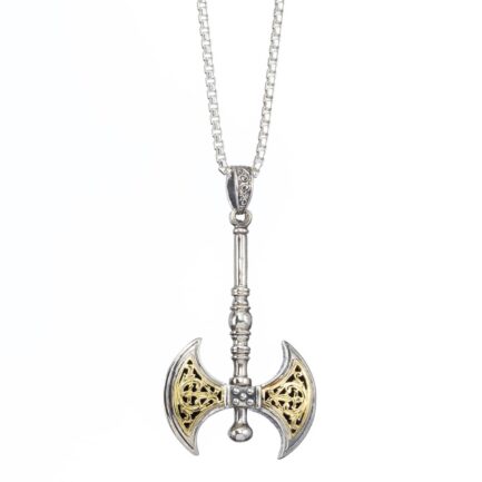 Minoan Double Axe Men’s Pendant in 18k Yellow Gold and Sterling silver