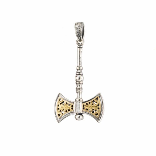 Minoan Double Axe Men’s Pendant 18k Yellow Gold and Sterling silver