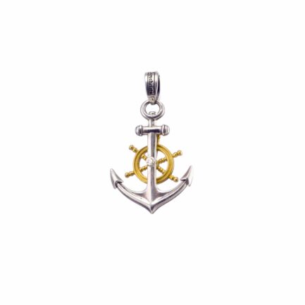 Anchor Ships Wheel Pendant for Men 18k Yellow Gold and Sterling silver