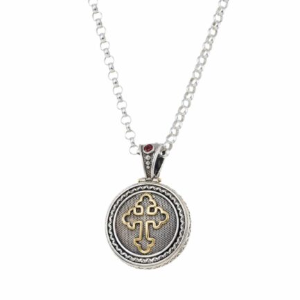 Round Pendant Cross in 18k Yellow Gold with Silver 925