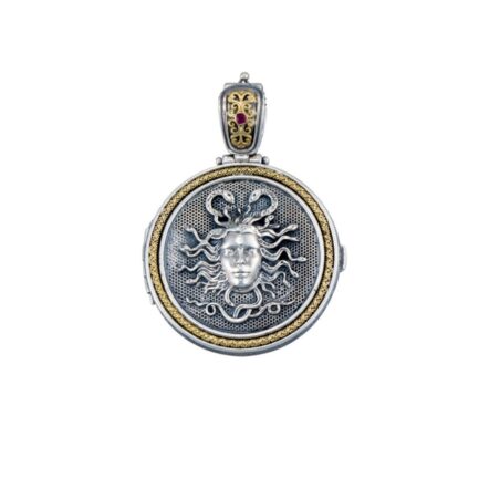 Ancient Greek Medusa Locket Pendant in 18k Yellow Gold and Silver