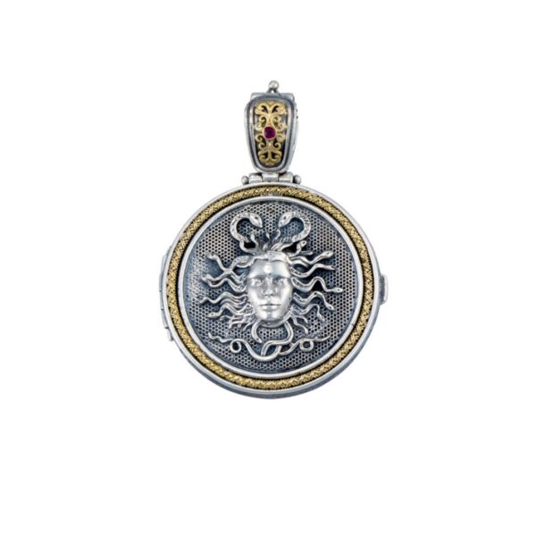 Ancient Greek Medusa Locket Pendant in 18k Yellow Gold and Silver - Image 2