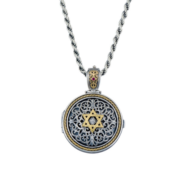 Star of David Locket Pendant in 18k Yellow Gold and silver