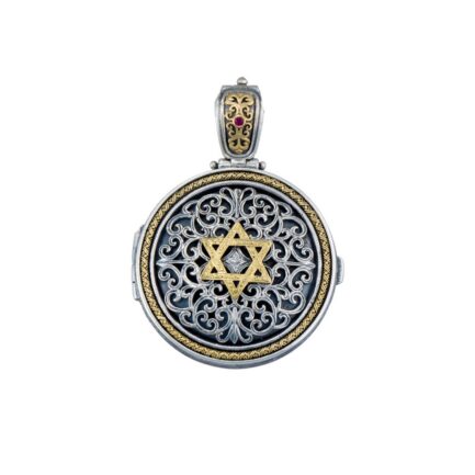 Star of David Locket Pendant in 18k Yellow Gold and silver
