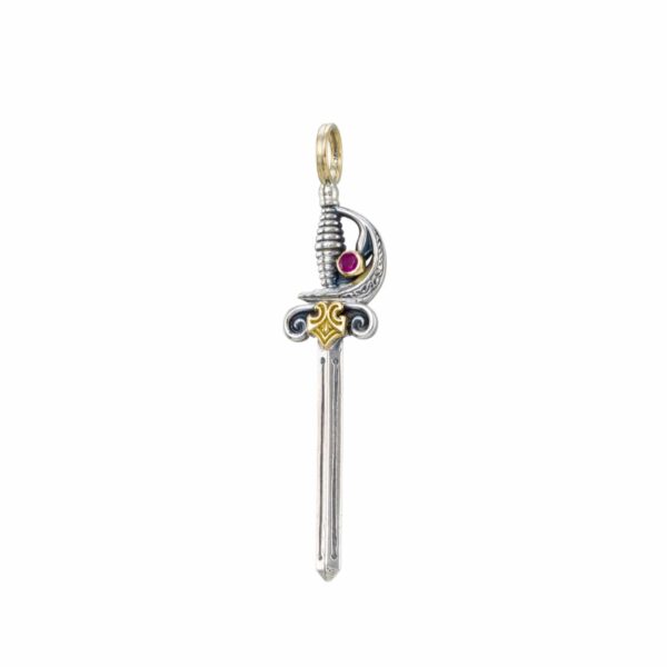 Elegant Men’s Sword Pendant 18k Yellow Gold and Sterling silver