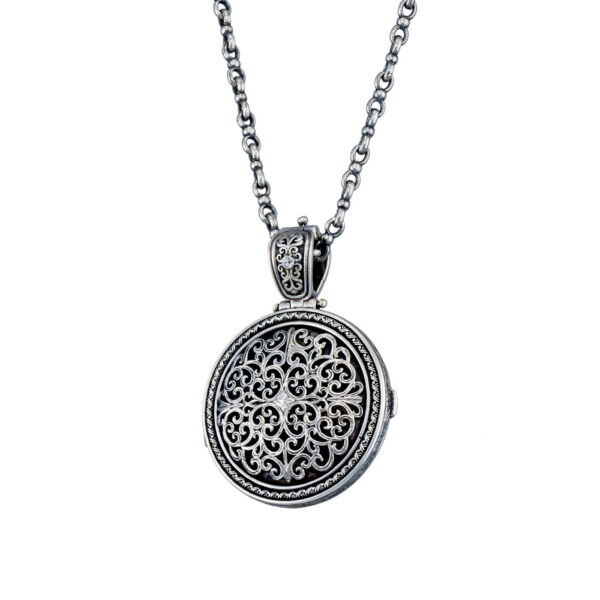 Mediterranean Round Locket Pendant in Sterling Silver