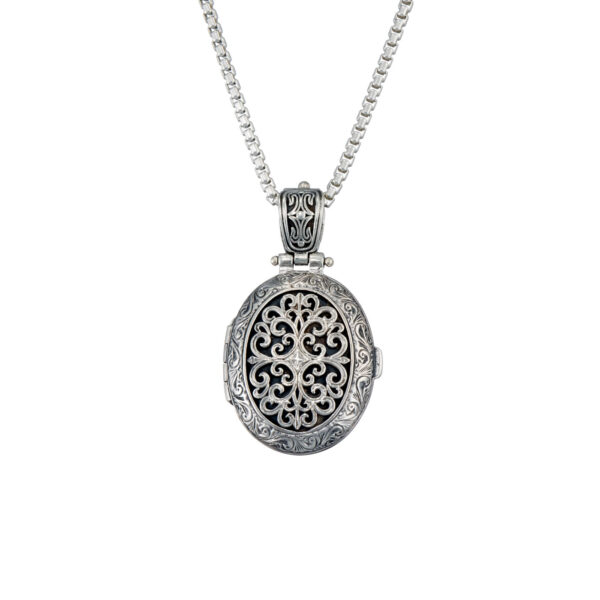 Mediterranean Round Locket Pendant in Sterling Silver