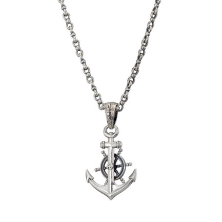 Anchor Ships Wheel Pendant for Men in Sterling silver