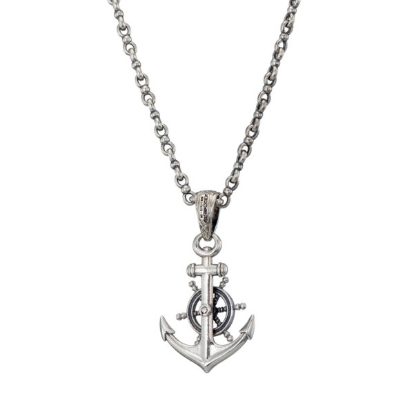 Anchor Ships Wheel Pendant for Men in Sterling silver - Image 2