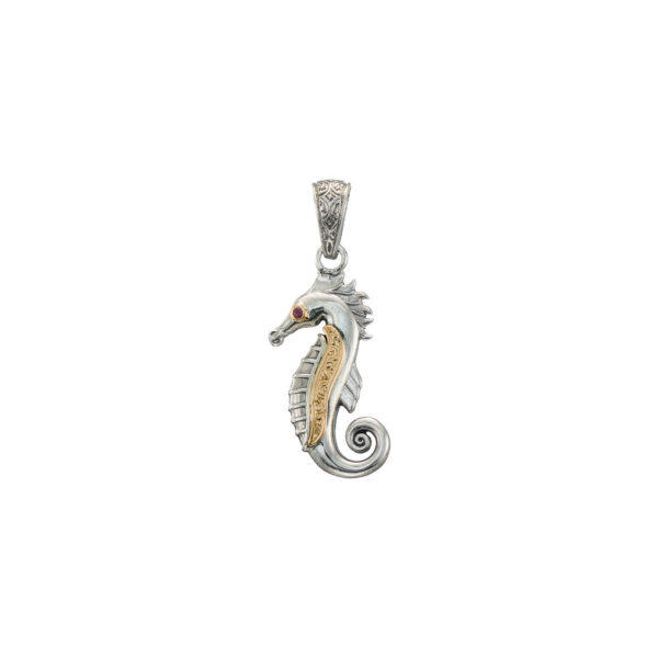 Seahorse Medium Pendant in 18k Yellow Gold and Sterling Silver - Image 2