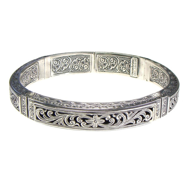 Oval Men’s Flower Bangle Bracelet in Sterling Silver 925