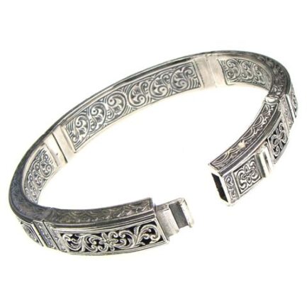 Oval Men’s Flower Bangle Bracelet in Sterling Silver 925
