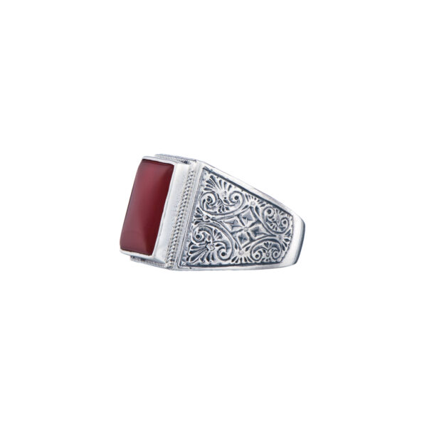 Engraved Silver Ring for Men with Semi Precious Stones