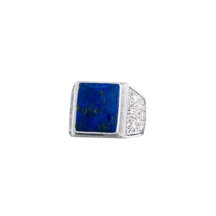 Engraved Silver Ring for Men with Semi Precious Stones