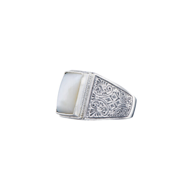 Engraved Silver Ring for Men with Semi Precious Stones