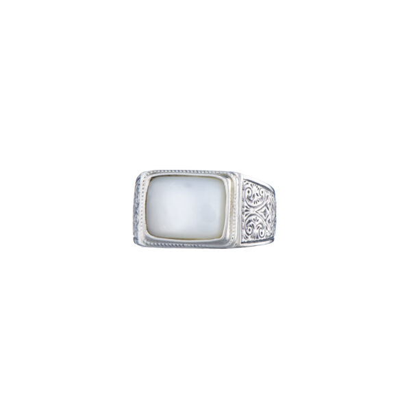 Engraved Silver Ring with Semi Precious Stones