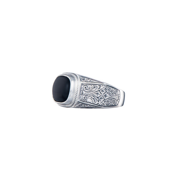 Engraved Silver Ring with Semi Precious Stones