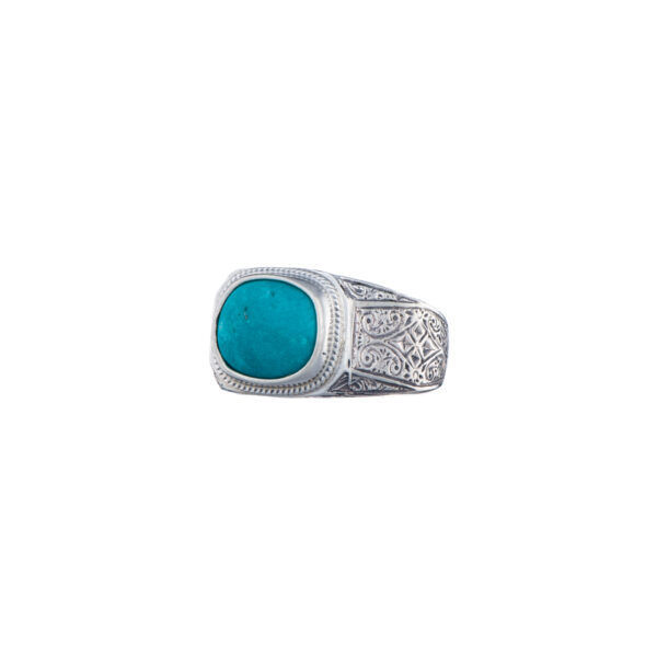 Engraved Silver Ring with Semi Precious Stones