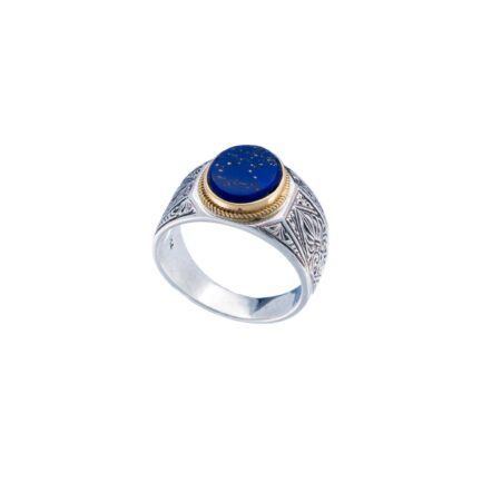 Ring for Men in 18k Yellow Gold and Silver with Semi Precious Stones